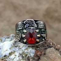 925 Ayar Gümüş Kartal Pençeli Kırmızı Zirkon Taşlı Yüzük