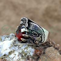 925 Ayar Gümüş Kartal Pençeli Kırmızı Zirkon Taşlı Yüzük