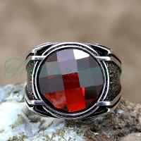 925 Ayar Gümüş Kırmızı Zirkon Taşlı Erkek Yüzük