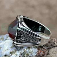 925 Ayar Gümüş Kırmızı Zirkon Taşlı Erkek Yüzük