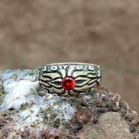 925 Ayar Gümüş Motifli Kırmızı Zirkon Taşlı Erkek Yüzük