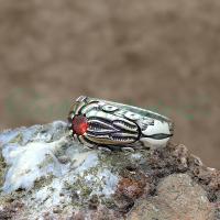 925 Ayar Gümüş Motifli Kırmızı Zirkon Taşlı Erkek Yüzük