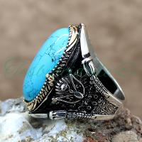 925 Ayar Gümüş Osmanlı Armalı Firuze(Turkuaz) Taşlı Erkek Yüzük