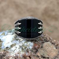 925 Ayar Gümüş Pençe Tasarım Oniks Taşlı Erkek Yüzük