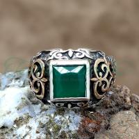 925 Ayar Gümüş Tasarım Kök Zümrüt Taşlı Erkek Yüzük