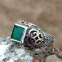 925 Ayar Gümüş Tasarım Kök Zümrüt Taşlı Erkek Yüzük