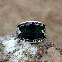 925 Ayar Gümüş Tuğra Tasarım Oniks Taşlı Erkek Yüzük