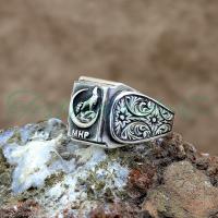 925 Ayar Gümüş Uluyan Kurt Tasarım El İşi Erkek Yüzük