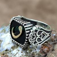 925 Ayar Gümüş Vav Tasarım Oniks Taşlı Erkek Yüzük