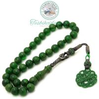 1000 Ayar Kazaz Püsküllü Yeşil Sıkma Kehribar Tesbih