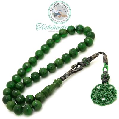 1000 Ayar Kazaz Püsküllü Yeşil Sıkma Kehribar Tesbih