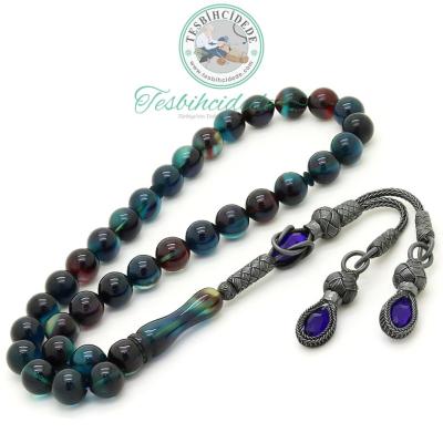 1000 Ayar Kazaz Püsküllü Mavi Sıkma Kehribar Tesbih