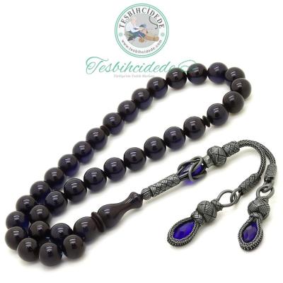 1000 Ayar Kazaz Püsküllü İspirto Mavisi Sıkma Kehribar Tesbih