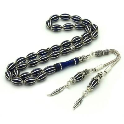 925 Ayar Gümüş Püsküllü Karpuz İşlemeli Mavi Ateş Kehribarı