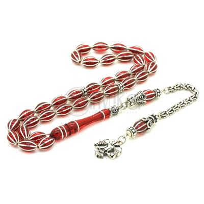 925 Ayar Gümüş Püsküllü Karpuz İşlemeli Sıkma Kehribar