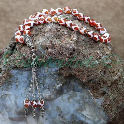 925 Ayar Gümüş Tasarım Desenli Tiger Akik Taşı Tesbih