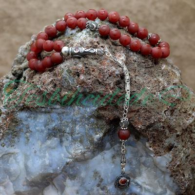 925 Ayar Gümüş Ayyıldız Tasarım Mat Akik Tesbih