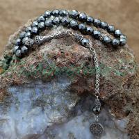 925 Ayar Gümüş Tuğra Tasarım Hematit Taşı Tesbih