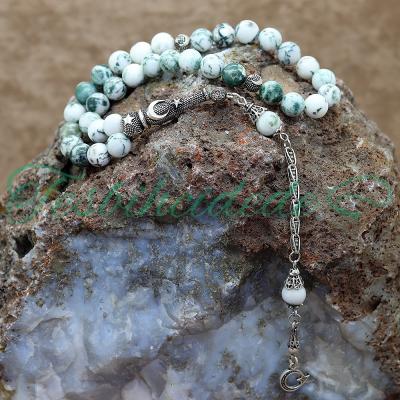 925 Ayar Gümüş Ayyıldız Tasarım Ağaç Akik Tesbih