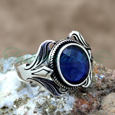 925 Ayar Gümüş Mavi Zirkon Taşlı Erkek Yüzük