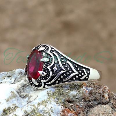 925 Ayar Gümüş Kök Yakut Taşlı Erkek Yüzük