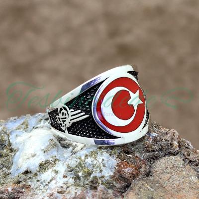 925 Ayar Gümüş Ayyıldız Tasarım Mineli Erkek Yüzük