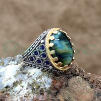 925 Ayar Gümüş Tasarım Labradorit Taşlı Erkek Yüzük