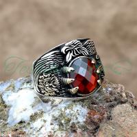 925 Ayar Gümüş Kartal Pençeli Kırmızı Zirkon Taşlı Yüzük