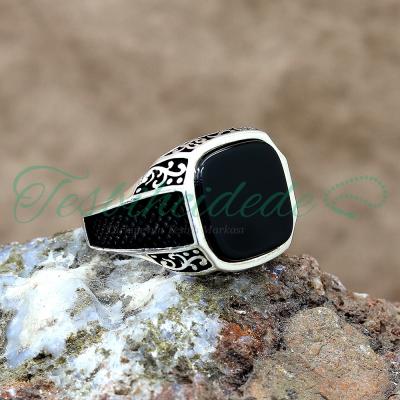925 Ayar Gümüş Tasarım Oniks Taşlı Erkek Yüzük