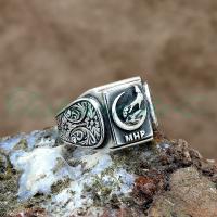 925 Ayar Gümüş Uluyan Kurt Tasarım El İşi Erkek Yüzük