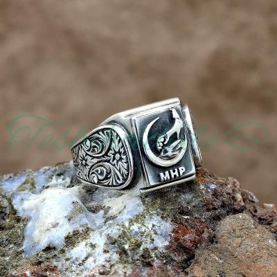 925 Ayar Gümüş Uluyan Kurt Tasarım El İşi Erkek Yüzük