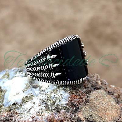 925 Ayar Gümüş Pençe Tasarım Oniks Taşlı Erkek Yüzük