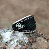 925 Ayar Gümüş Tuğra Tasarım Oniks Taşlı Erkek Yüzük