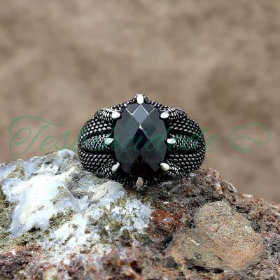 925 Ayar Gümüş Pençeli Siyah Zirkon Taşlı Erkek Yüzük