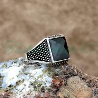 925 Ayar Gümüş Kare Zirkon Taşlı Erkek Yüzük