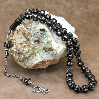 925 Ayar Gümüş Uluyan Kurt Ve Ayyıldız Tasarım Erzurum Oltu Taşı Tesbih