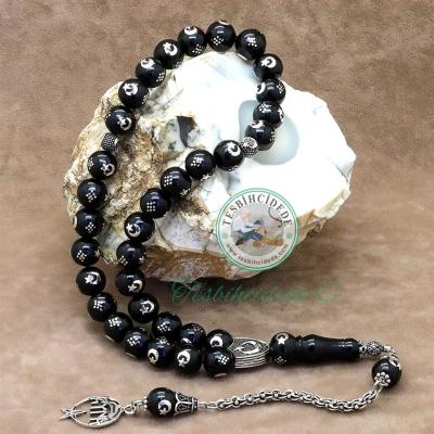 925 Ayar Gümüş Ayyıldız İşlemeli Erzurum Oltu Taşı Tesbih