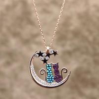 925 Ayar Gümüş Ay Üstünde Oturan Aşık Kediler Hayalet Kolye