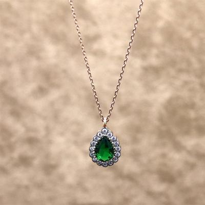 925 Ayar Gümüş Yeşil Zirkon Taşlı Hayalet Kolye