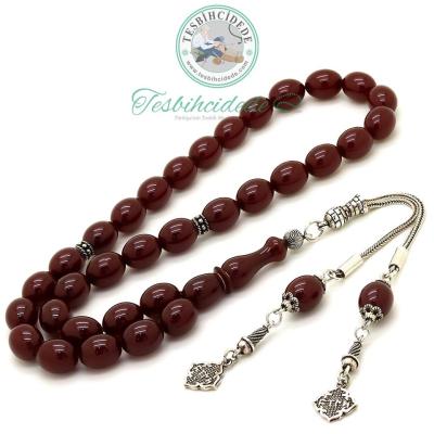 925 Ayar Gümüş Türk Yazılı Püsküllü Eskitme Sıkma Kehribar Tesbih