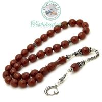 925 Ayar Gümüş Ayyıldız Püsküllü Eskitme Sıkma Kehribar Tesbih