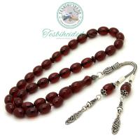 925 Ayar Gümüş Püsküllü Eskitme Sıkma Kehribar Tesbih