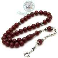 925 Ayar Gümüş Ayyıldız Püsküllü Misket Eskitme Sıkma Kehribar Tesbih