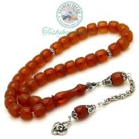 925 Ayar Gümüş Ayyıldız Püsküllü Kayısı Renkli Eskitme Sıkma Kehribar Tesbih