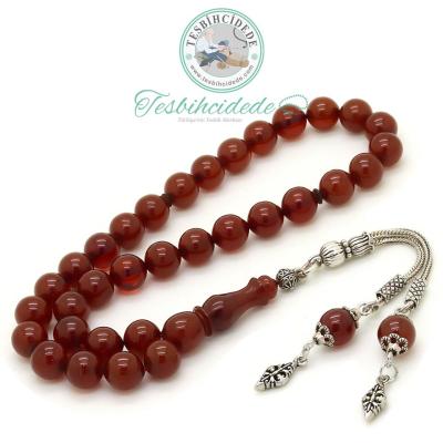 925 Ayar Gümüş Püsküllü Küre Kesim Eskitme Sıkma Kehribar Tesbih