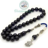 925 Ayar Gümüş Osmanlı Arma Püsküllü İspirto Mavisi Sıkma Kehribar Tesbih