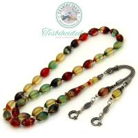 925 Ayar Gümüş Ayyıldız Püsküllü Renk Cümbüşü Sıkma Kehribar Tesbih