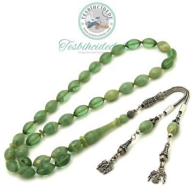 925 Ayar Gümüş Selçuklu Kartal Püsküllü Sıkma Kehribar Tesbih