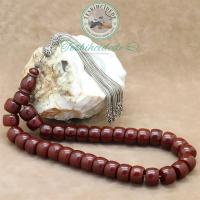 925 Ayar Gümüş Püsküllü Damarlı Büyük Sıkma Kehribar Tesbih