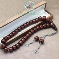 925 Ayar Gümüş Püsküllü Büyük Tekerlek Kesim Sürmeli Sıkma Kehribar Tesbih